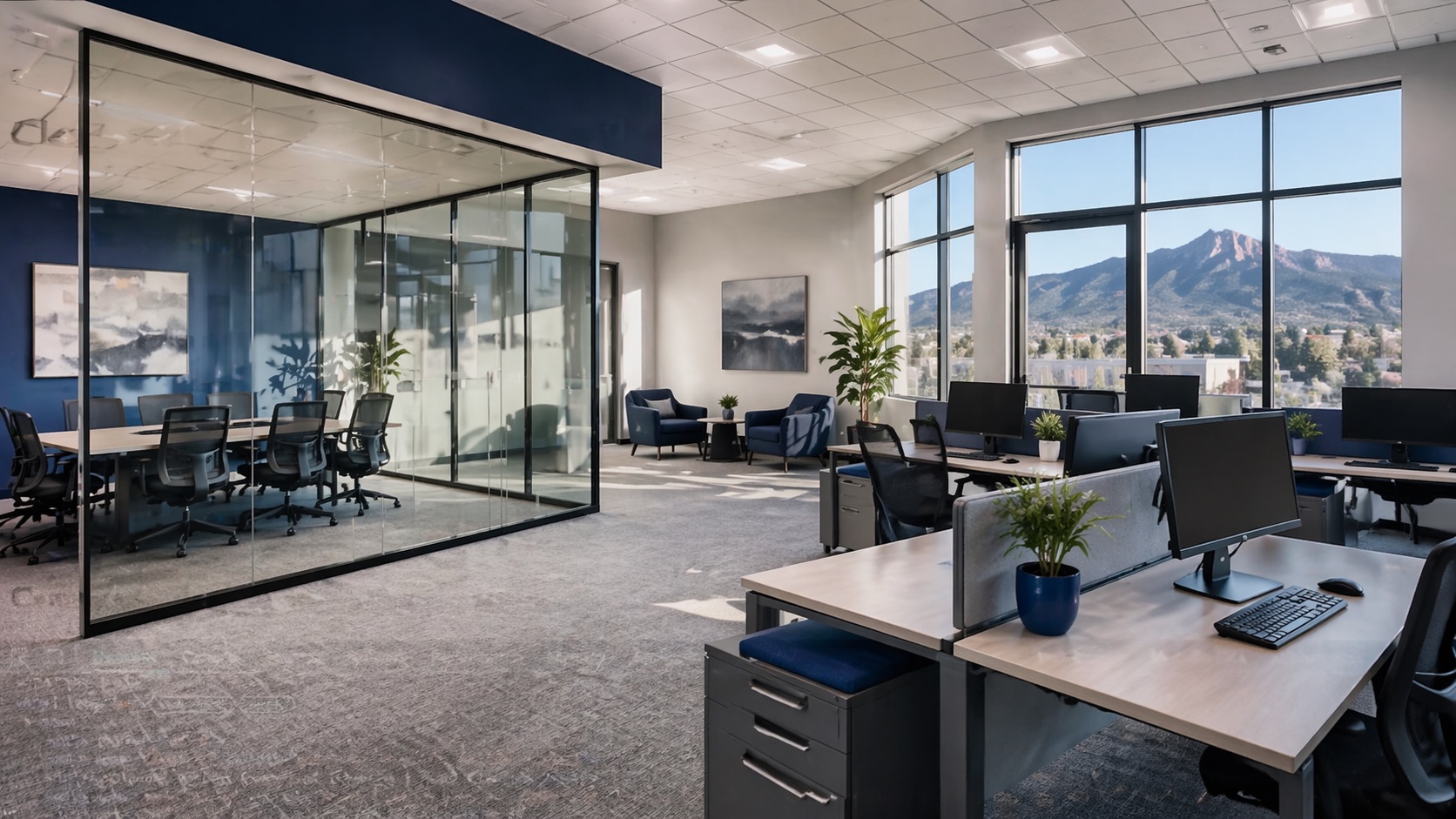 Fresh modern office interior after detailed commercial cleaning