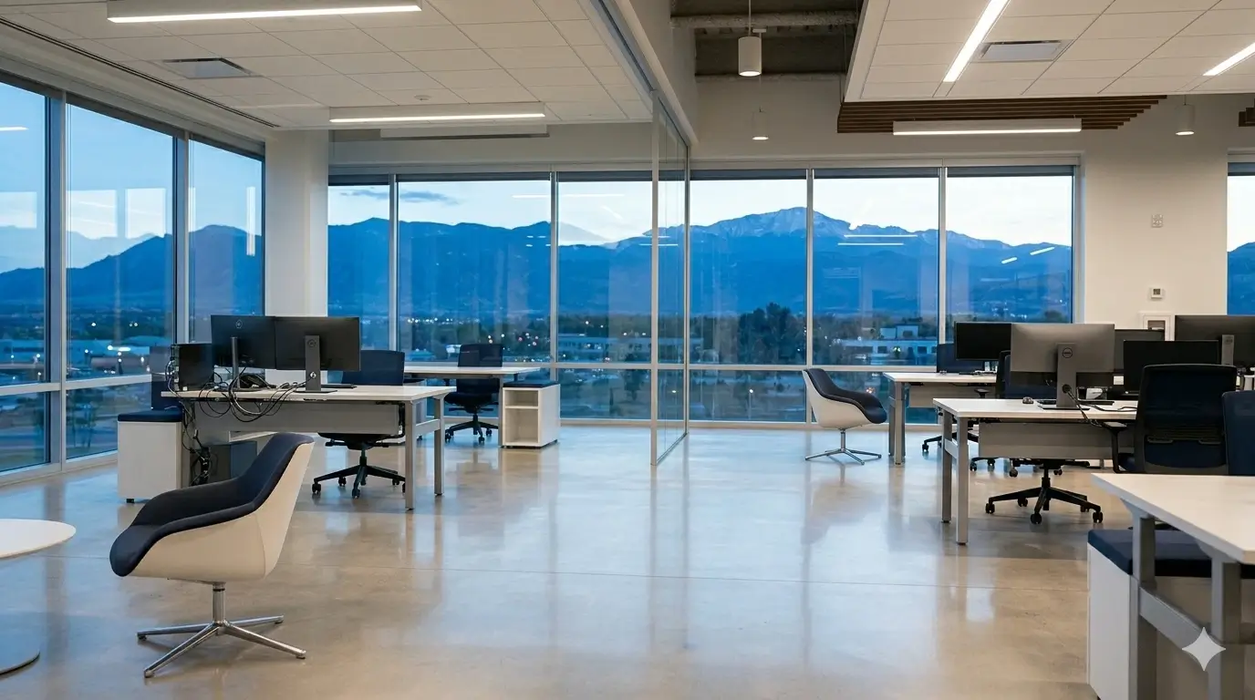 Clean office glass and modern workspace ready for the week