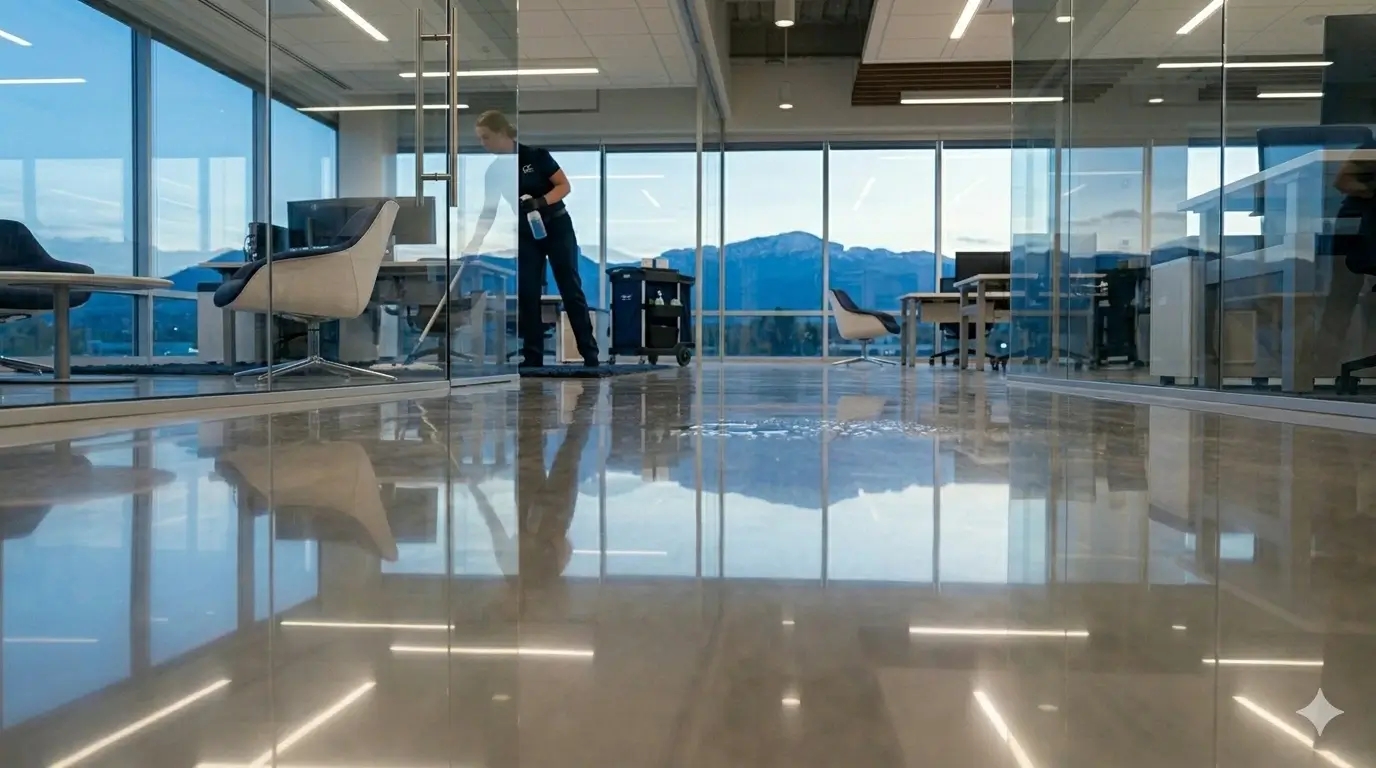 Polished commercial flooring after strip and wax service